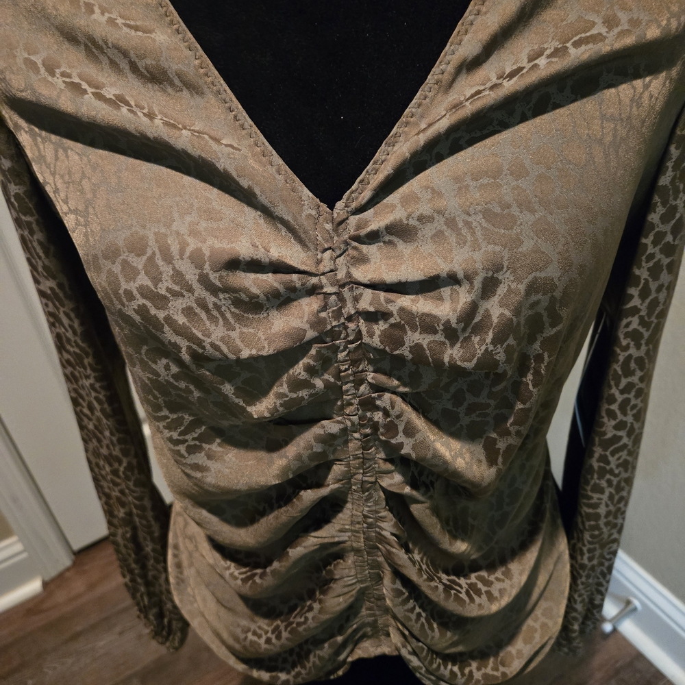 Guess Ruched Tan Blouse - Picture 3 of 7